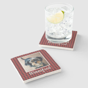 Red Buffalo Karo Personalisiert Pet Foto Weihnacht Steinuntersetzer