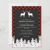 Red Buffalo Karo Rustic Deer Bucks Wedding Einladung (Vorderseite)