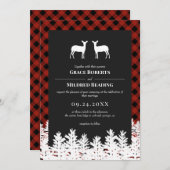 Red Buffalo Karo Rustic Deer does Lesbian Wedding Einladung (Vorne/Hinten)