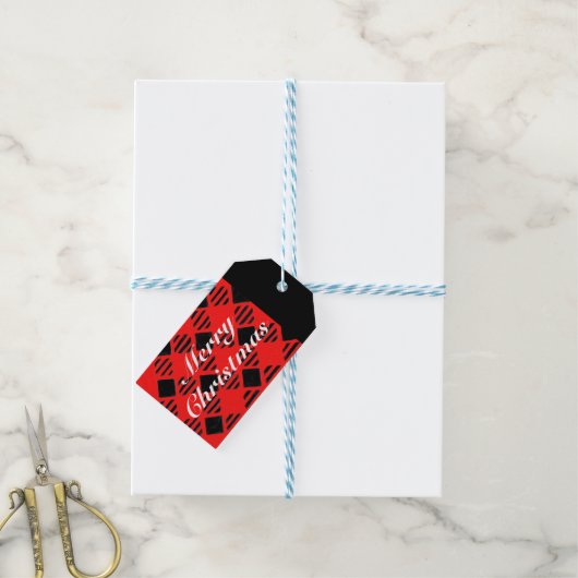 Red Buffalo Karo Weihnachtsgeschenk Tag Geschenkanhänger (Mit Garn)