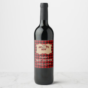 Red Buffalo Lumberjack Little Hunter Baby Dusche Weinetikett