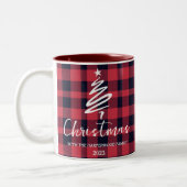 Red Buffalo Minimalistische Weihnachtsfamilie Name Zweifarbige Tasse (Links)