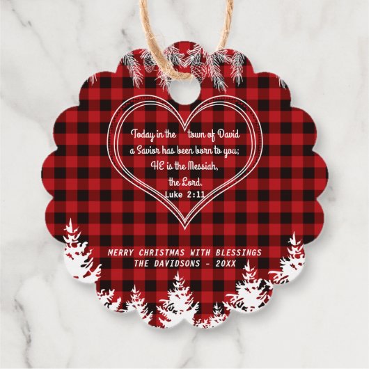 Red Buffalo Muster Bibel Verse Weihnachtsfest Pine Geschenkanhänger (Rückseite)