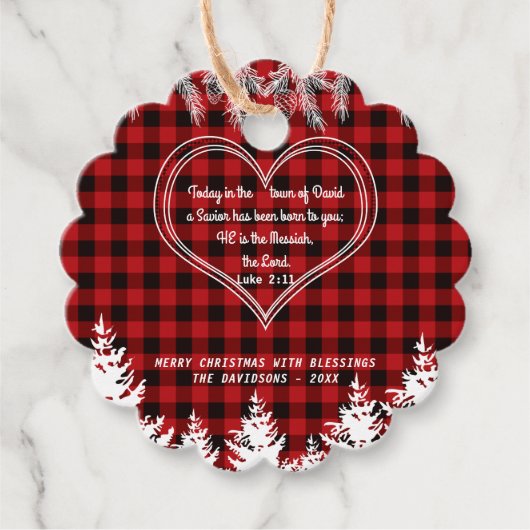 Red Buffalo Muster Bibel Verse Weihnachtsfest Pine Geschenkanhänger (Vorderseite)