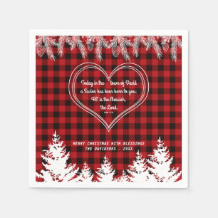 Red Buffalo Muster Bibel Verse Weihnachtsfest Pine Serviette