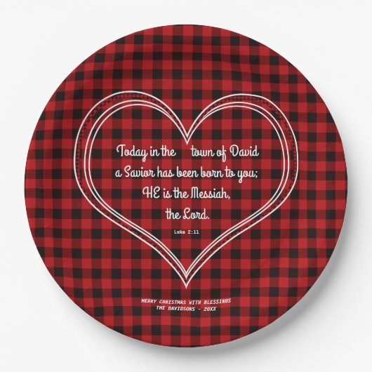 Red Buffalo Pattern Bible Verse Weihnachten Pappteller (Vorderseite)