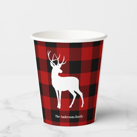 Red Buffalo Pläd & White Deer | Personal Name Pappbecher (Rückseite)