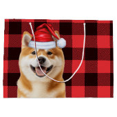 Red Buffalo Plaid Akita Dog Holiday Große Geschenktüte (Rückseite)