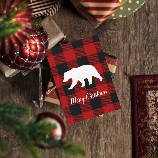 Red Buffalo Plaid & Bear | Personal Name Gift Feiertagskarte