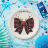 Red Buffalo Plaid Christmas Bow Paper Plates Pappteller (Party)