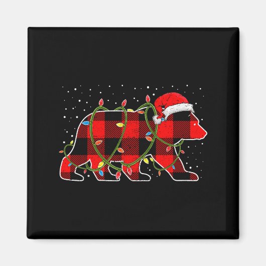 Red Buffalo Plaid Christmas Tree Light Bear Pajama Magnet (Vorne)