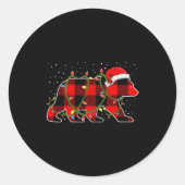 Red Buffalo Plaid Christmas Tree Light Bear Pajama Runder Aufkleber (Vorderseite)