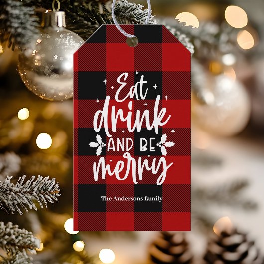 Red Buffalo Plaid “Eat, Drink & Be Merry” Geschenkanhänger