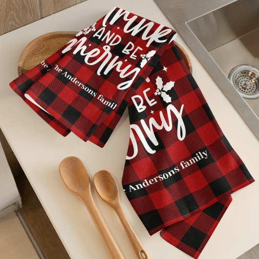 Red Buffalo Plaid “Eat, Drink & Be Merry” Geschirrtuch