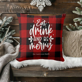 Red Buffalo Plaid “Eat, Drink & Be Merry” Kissen