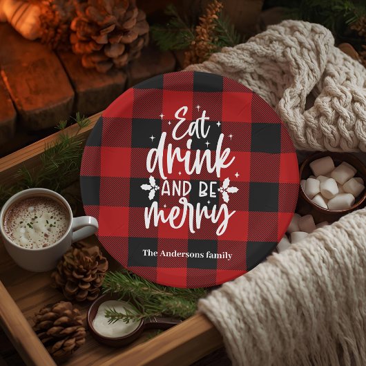 Red Buffalo Plaid “Eat, Drink & Be Merry” Pappteller