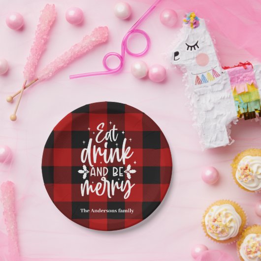 Red Buffalo Plaid “Eat, Drink & Be Merry” Pappteller (Party)