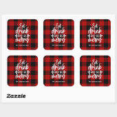 Red Buffalo Plaid “Eat, Drink & Be Merry Quadratischer Aufkleber (Blatt)