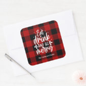 Red Buffalo Plaid “Eat, Drink & Be Merry Quadratischer Aufkleber (Umschlag)