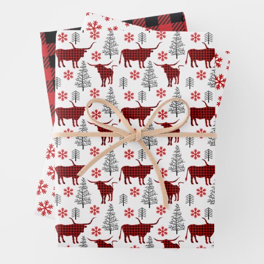 Red Buffalo Plaid Longhorn Pattern Geschenkpapier Set (Beispiel)