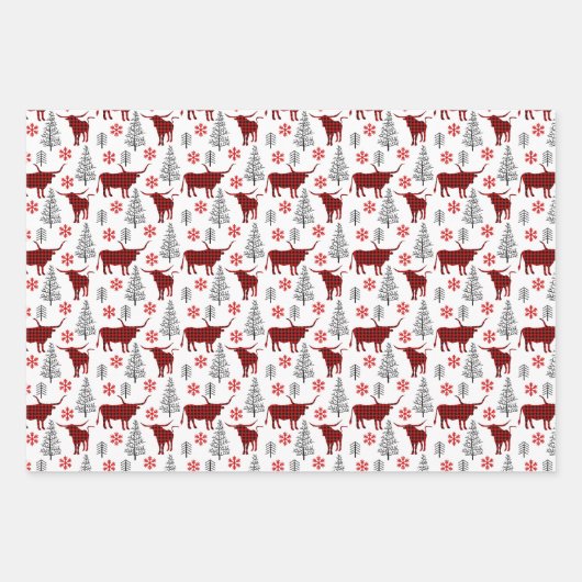 Red Buffalo Plaid Longhorn Pattern Geschenkpapier Set (Vorderseite)