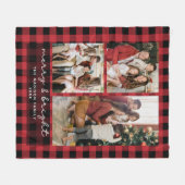 Red Buffalo Plaid Merry & Bright Christmas Photo Fleecedecke (Vorderseite (Horizontal))
