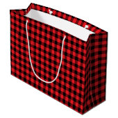 Red Buffalo Plaid Merry Christmas Cute Bow Name Große Geschenktüte (Rückseite Schrägansicht)