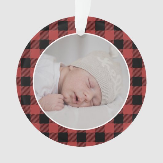 RED BUFFALO PLAID NAME Photo Christmas Keepsake Ornament (Vorderseite)