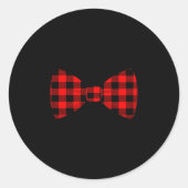 Red Buffalo Plaid Neck Bow Tie Matching Christmas Runder Aufkleber (Vorderseite)