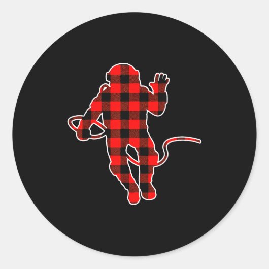 Red Buffalo Plaid Pajama Astronaut Christmas Runder Aufkleber (Vorderseite)
