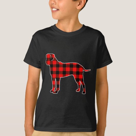 Red Buffalo Plaid Pajama Bullmastiff Christmas Dog T-Shirt (Vorderseite)