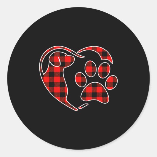 Red Buffalo Plaid Pajama Dog Heart Paw Christmas Runder Aufkleber (Vorderseite)
