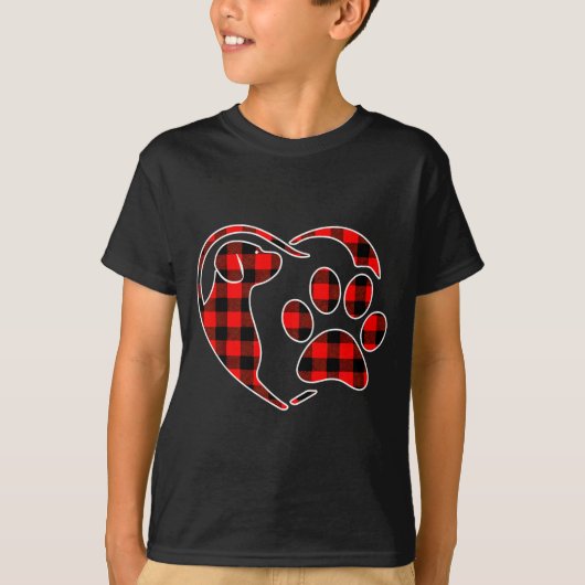 Red Buffalo Plaid Pajama Dog Heart Paw Christmas T-Shirt (Vorderseite)