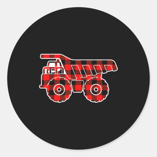Red Buffalo Plaid Pajama Dump Truck Christmas Runder Aufkleber (Vorderseite)
