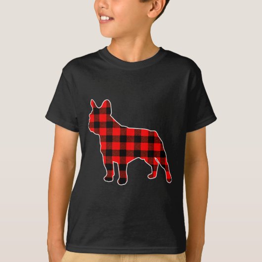 Red Buffalo Plaid Pajama Frenchie Christmas Dog Lo T-Shirt (Vorderseite)