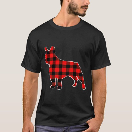 Red Buffalo Plaid Pajama Frenchie Christmas Dog Lo T-Shirt (Vorderseite)