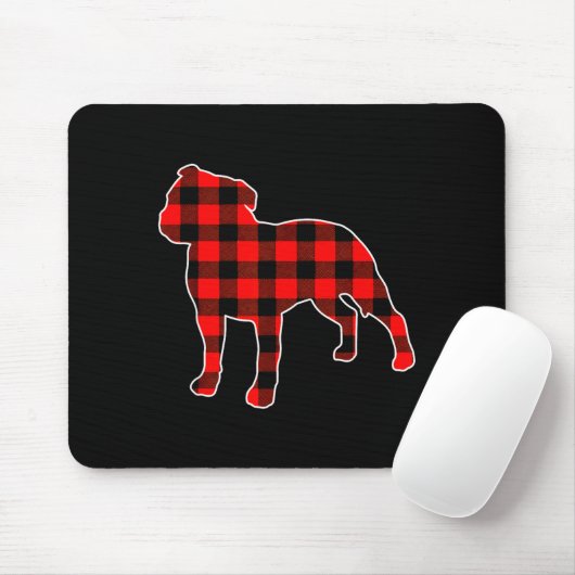 Red Buffalo Plaid Pajama Staffy Christmas Dog Love Mousepad (Mit Mouse)