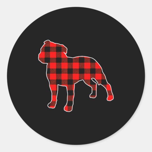 Red Buffalo Plaid Pajama Staffy Christmas Dog Love Runder Aufkleber (Vorderseite)