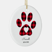Red Buffalo Plaid Paw Print White Heart Keramik Ornament (Rechts)