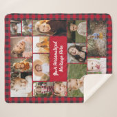 Red Buffalo Plaid Personalized 16 Photo Collage Sherpadecke (Vorderseite (Horizontal))