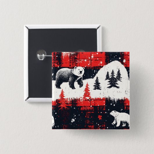 Red Buffalo Plaid Polar Bear Button (Vorne & Hinten)