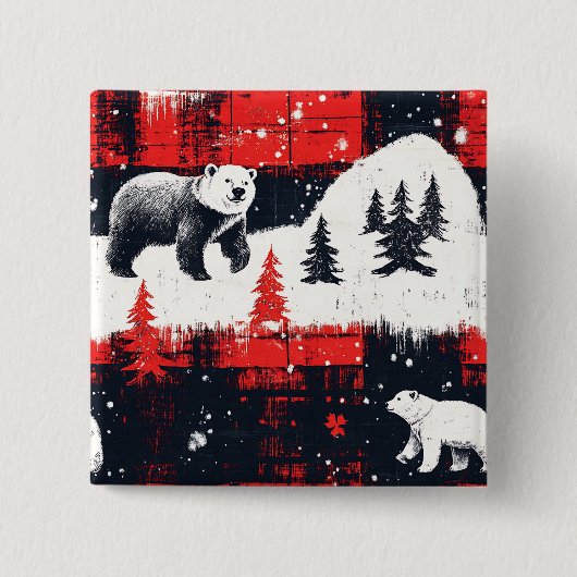 Red Buffalo Plaid Polar Bear Button (Vorderseite)