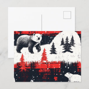 Red Buffalo Plaid Polar Bear Feiertagspostkarte