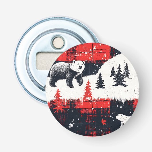 Red Buffalo Plaid Polar Bear Flaschenöffner (Vorderseite)