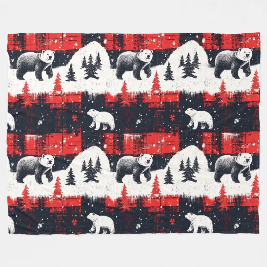 Red Buffalo Plaid Polar Bear Fleecedecke (Vorderseite (Horizontal))