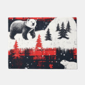 Red Buffalo Plaid Polar Bear Fußmatte (Vorderseite)