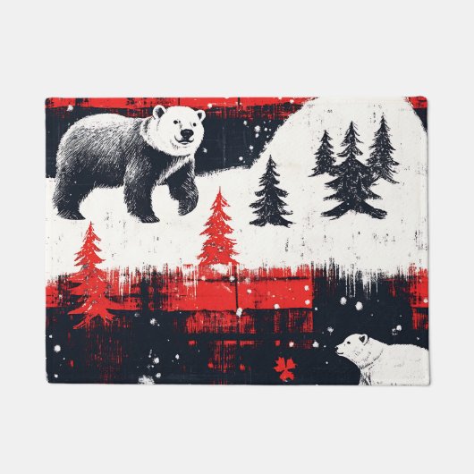Red Buffalo Plaid Polar Bear Fußmatte (Vorderseite)