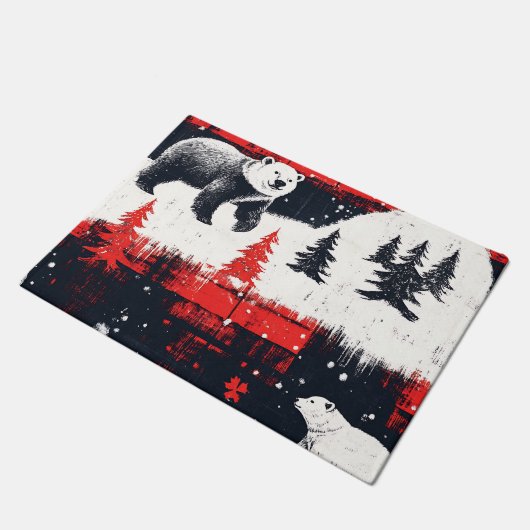 Red Buffalo Plaid Polar Bear Fußmatte (Schrägansicht)