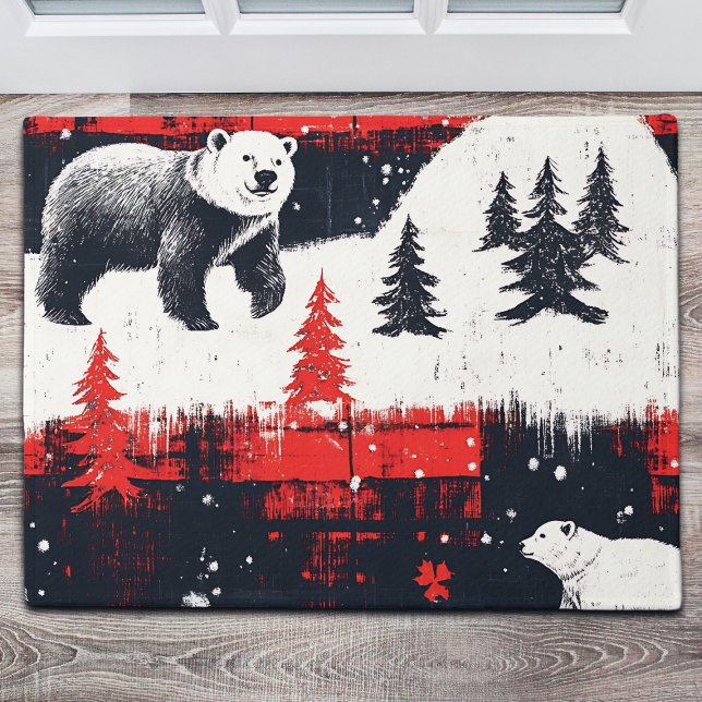 Red Buffalo Plaid Polar Bear Fußmatte (Von Creator hochgeladen)