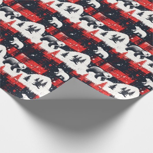 Red Buffalo Plaid Polar Bear Geschenkpapier (Ecke)